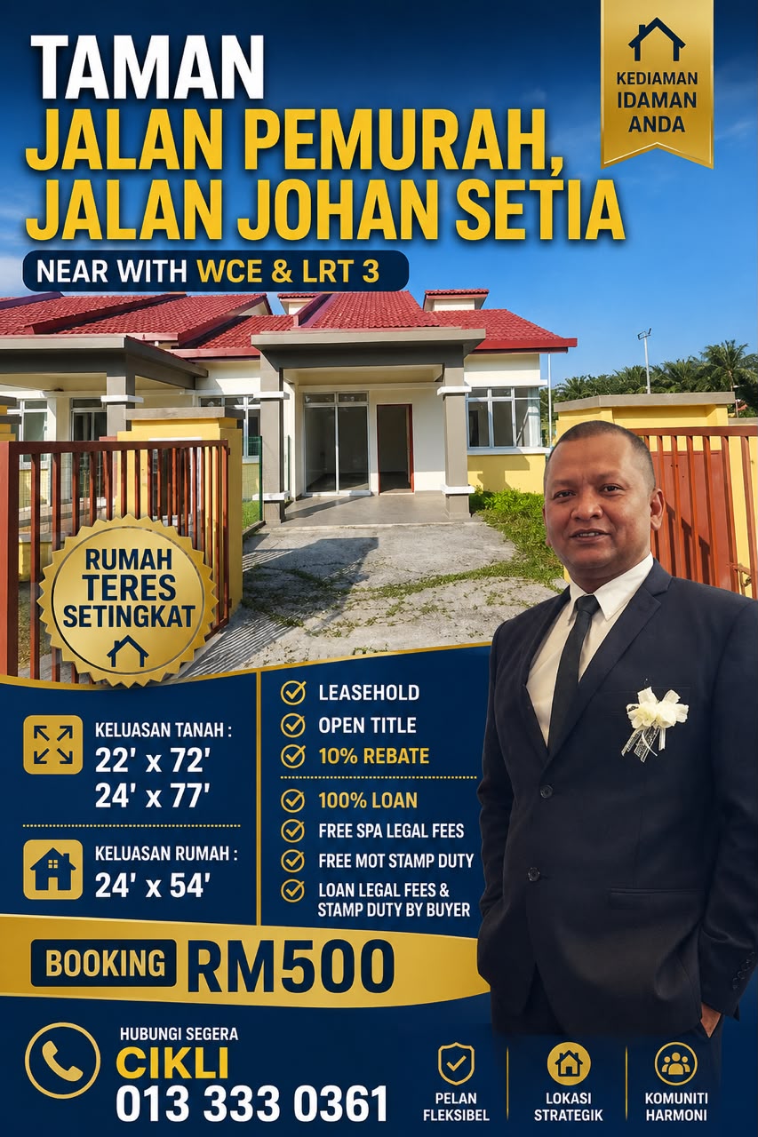 RUMAH TERES SETINGKAT TAMAN JALAN PEMURAH