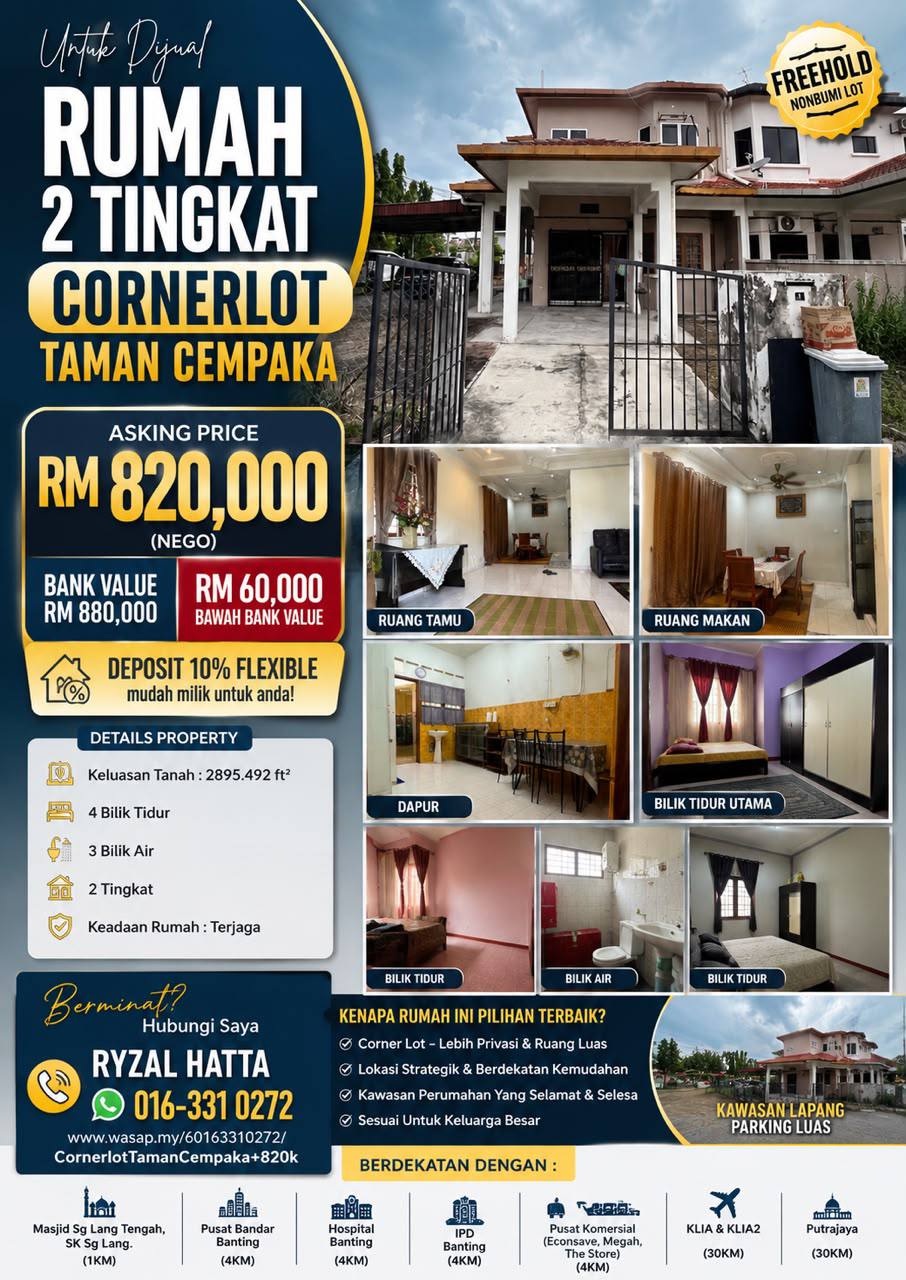 Rumah 2tingkat cornerlot Taman cempaka